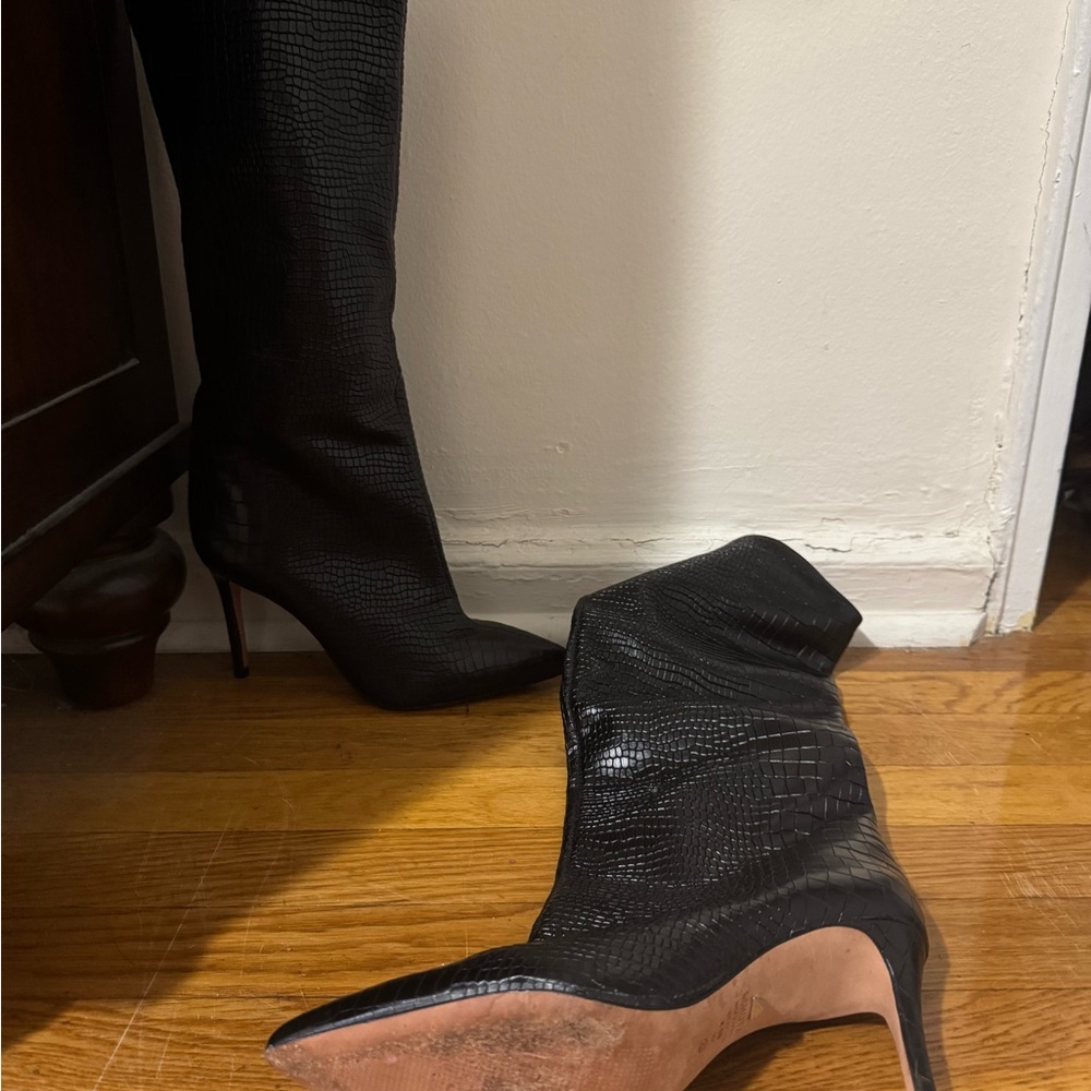 SCHUTZ Black Textured Heeled Boots
